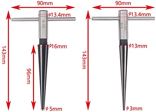 T-Handle Tapered Reamer Set 3–13mm (1/8″–1/2″) & 5–16mm (1/2″–5/8″) | Bridge Pin Hole Handheld Taper Reamers — 6-Flute Chamfering Reamers for Guitar Making, Woodworking, and Luthiery (Set of 2)