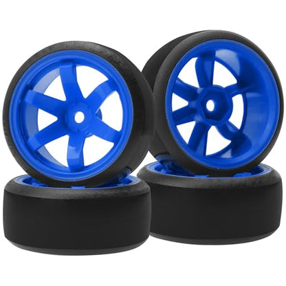 ShareGoo 4PCS/Set 1/10 Drift Car Tires,62mm Hard Plastic Tires & Wheel Rims 12mm Hex Compatible with Traxxas HSP Tamiya HPI Kyosho Wltoys RC 1/10 On Road Drift Drifting Car (Blue) - color: Blue