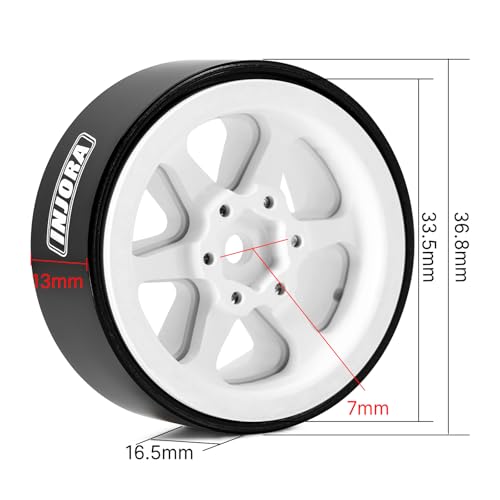 INJORA 1.3 Aluminium Beadlock Wheel Rims - Negative Offset -4.05mm for TRX4M SCX24 Upgrade 1/24 1/18 RC Crawler Car(White) - color: White