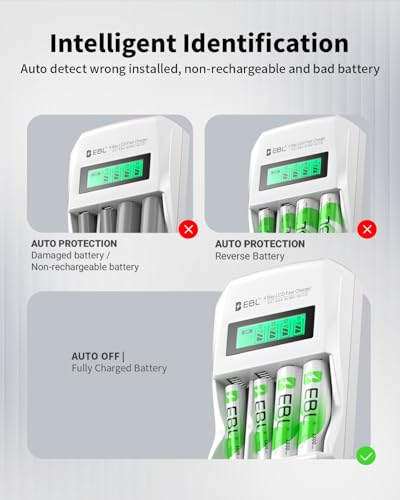 EBL LCD Battery Charger Smart Individual 907 AA AAA Rechargeable Battery Charger for Ni-MH Ni-CD Rechargeable Batteries - size: battery charger