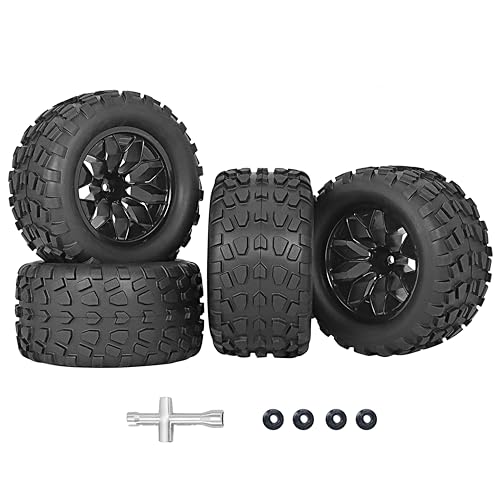 12mm Hex RC Wheels and Tires 1/10 Scale 2.8 RC Truck Tires and Wheels for Traxxas Rustler Stampede Hoss E-Revo 2wd 4x4 vxl Tires and Wheels Redcat Riaario Amoril Tires Wheels Preglued 4PCS