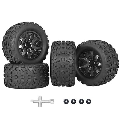12mm Hex RC Wheels and Tires 1/10 Scale 2.8 RC Truck Tires and Wheels for Traxxas Rustler Stampede Hoss E-Revo 2wd 4x4 vxl Tires and Wheels Redcat Riaario Amoril Tires Wheels Preglued 4PCS
