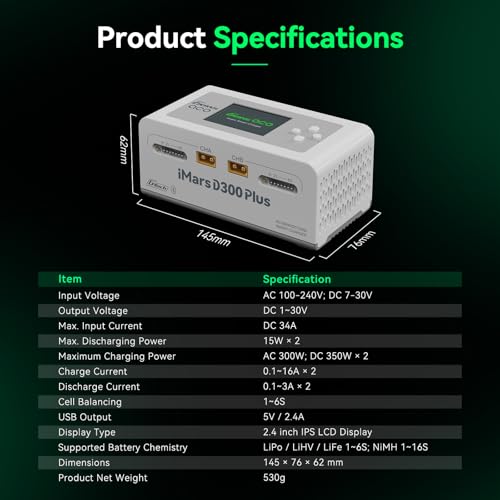 Gens ace Imars D300 Plus Blue-Tooth and G-Tech Series 16A AC 300W DC 700W Charger（White）