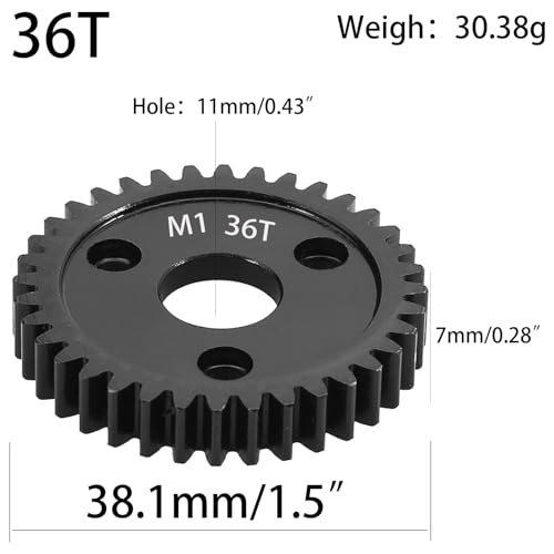 M1 Spur Gear 1.0 Metric Pitch 36-Tooth, 30T 32T 34T 36T 38T 40T 42T 44T 46T 48T 50T 52T Spur Gear Mod 1 for TRAXXAS Slayer Pro 4X4 Revo 3.3 ARRMA HPI HOBAO LOSI, Hardened Steel Upgrade Part Gear (36T) - size: 36T