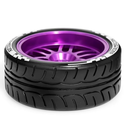 1/10 On Road Tires and Aluminum Wheels 12mm Hex RC Rally Racing Tyres OD 2.56" for Tamiya TT01 TT02 XV01 TA06 A959 PTG2 HPI KYOSHO PTG2 Traxxas 1:10 Street Touring Drift Car (Purple) - color: Purple