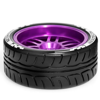 1/10 On Road Tires and Aluminum Wheels 12mm Hex RC Rally Racing Tyres OD 2.56" for Tamiya TT01 TT02 XV01 TA06 A959 PTG2 HPI KYOSHO PTG2 Traxxas 1:10 Street Touring Drift Car (Purple) - color: Purple