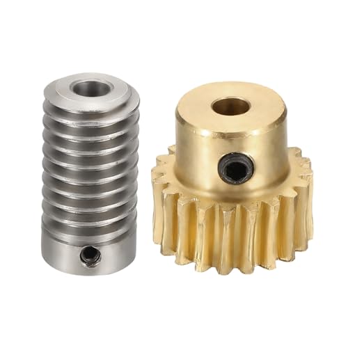 uxcell Worm Gear Set 20T 0.8 Module 1:20 Reduction Rate, Right Rotation Drive Gear Box Wheel Reduce Transmission Part (Brass Gear-4mm Bore, 1045 Steel Rod 6mm Bore) - size: Gear-4mm, Rod-6mm Bore, style: 0.8M-20T