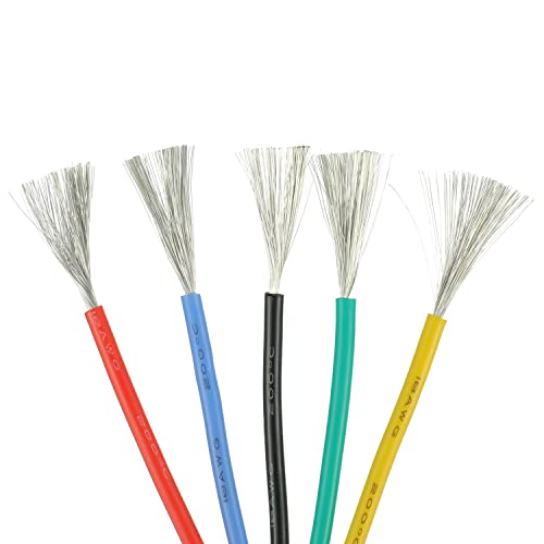 BOJACK 18 AWG Flexible Silicone Wire Electric Wire Hook up Wire Kit 300V Cables with Plus 20 φ3mm Heat Shrink Tubings and a Mini Wire Stripper(5 Colors 16.4Ft Each Color, 18AWG) - size: 18 AWG Silikondraht