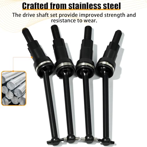 Hardened Steel CVD Drive Shafts Set with Adapters, Nuts, Center Drive Cups, Front Rear Dogbone Driveshaft Axles Upgrades Part for 1/16 Mojave Grom ARA2304, ARA2304S, ARA2104 (Black,Black) - color: Black-black