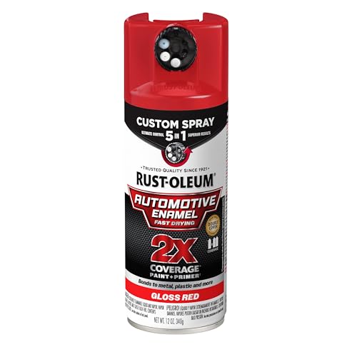 Rust-Oleum 2X Automotive Enamel 5-in-1 Spray Paint, Gloss Red | Fast Dry, Adjustable Custom Spray Dial, Multi Surface (Metal, Wood, Plastic and More), Any Angle, Ultimate Coverage - color: Gloss Red, size: 12 Ounce (Pack of 1)