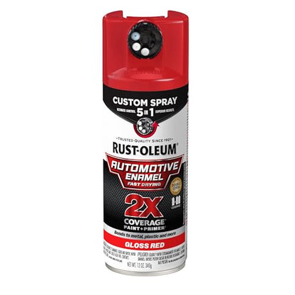 Rust-Oleum 2X Automotive Enamel 5-in-1 Spray Paint, Gloss Red | Fast Dry, Adjustable Custom Spray Dial, Multi Surface (Metal, Wood, Plastic and More), Any Angle, Ultimate Coverage - color: Gloss Red, size: 12 Ounce (Pack of 1)