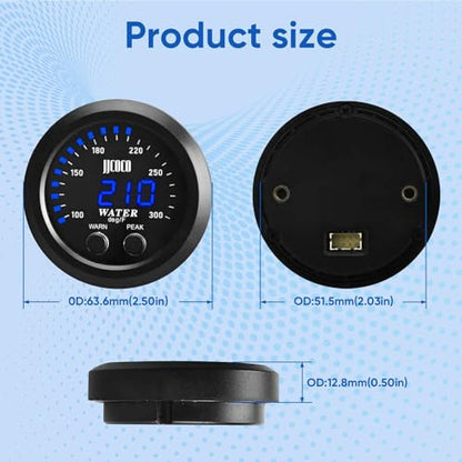 Universal 52mm Water Temperature Gauge with Alarm and 1/8 Npt Sensor Car Digital Meter Blue Display Temp 100-300F(-17~187C) - color: Blue, size: Joint Pipe: None