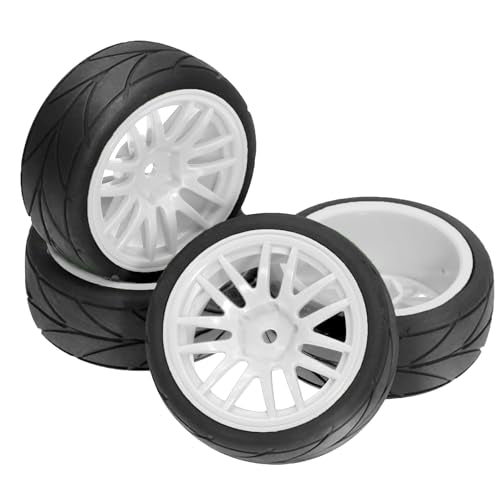 1/10 RC On Road Tires OD 2.56" And Hard Plastic Rally Wheels Rims 12mm Hex for 1:10 Scale Street Racing Touring Drift Car Tamiya TT01 TT02 Traxxas XV02 XV01 TA06 HPI KYOSHO PTG2 4PCS (White) - color: White