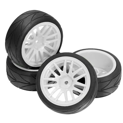 1/10 RC On Road Tires OD 2.56" And Hard Plastic Rally Wheels Rims 12mm Hex for 1:10 Scale Street Racing Touring Drift Car Tamiya TT01 TT02 Traxxas XV02 XV01 TA06 HPI KYOSHO PTG2 4PCS (White) - color: White