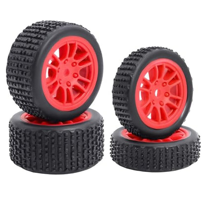 4PCS Pre-Mounted Pin Buggy RubberTires and Wheel Rims Set 7MM Hexagon for 1/24 Losi Micro-B RC Car Upgrades Parts (Red) - color: Red