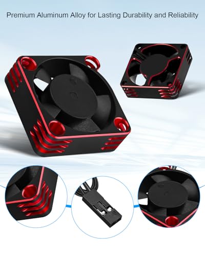 2PCS ESC Motor Cooling Fans for 1/8 and 1/10 Scale RC Cars | 35mm 21000RPM, Aluminum RC Motor Cooling Fan, for 3650 3660 540 550 Brushless Motor, Black Red