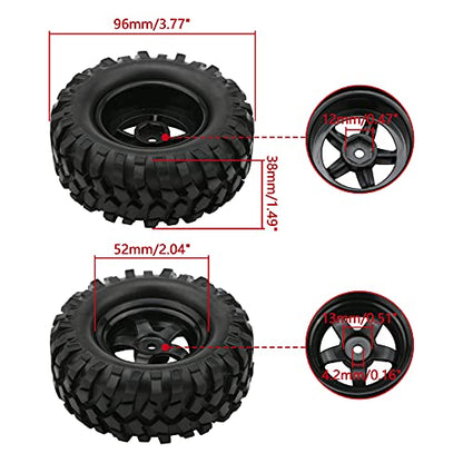 1/10 Buggy Tires 4PCS 12mm Hex 96mm Off-Road RC Wheel | 1/10 Buggy Tire & 5-Spoke Rim Set, 2-piece for Custom Tread/Width, Easy Clean, Replaceable, Durable Off-Road for HSP