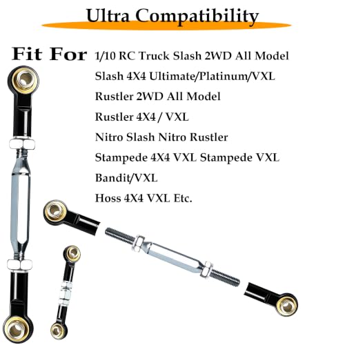 Stainless Steel Camber Links with Rod Ends Set for 1/10 Traxxas Slash,Black | Adjustable Turnbuckles with Spacers & Wrench for Rustler 4X4/2WD, Stampede 4X4, Hoss 4X4, Bandit/VXL RC Car Hops Up Parts - color: Black