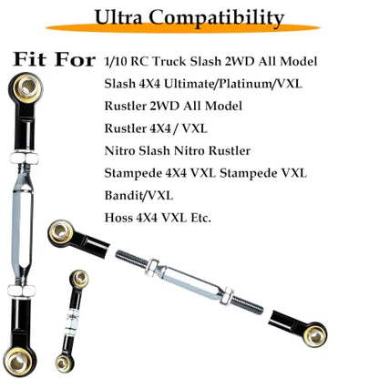 Stainless Steel Camber Links with Rod Ends Set for 1/10 Traxxas Slash,Black | Adjustable Turnbuckles with Spacers & Wrench for Rustler 4X4/2WD, Stampede 4X4, Hoss 4X4, Bandit/VXL RC Car Hops Up Parts - color: Black