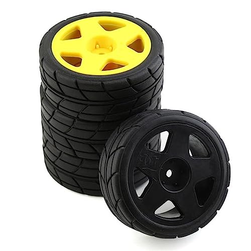 1/10 RC Racing Rally Car Tires Rubber Carnival Tyres and Wheels Rims 12mm Hex for 1/10 RC On Road Car Tamiya HPI Kyosho WRC Claw 43 Ken Block Fiesta TT02 XV01 4PCS (3*Yellow and 1*Black B) - color: 3*yellow and 1*black B