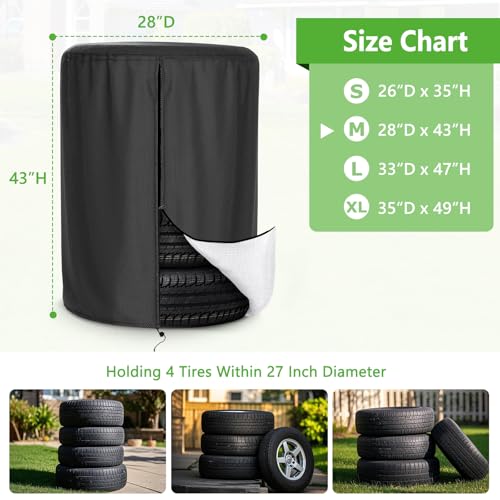 Tire Cover, Heavy Duty Waterproof and Dustproof Tire Storage Bag for Trailer RV SUV Truck Tires with Zipper (Black,Holding 4 Tires Within 27 Inch Diameter) - size: 28 x 43in