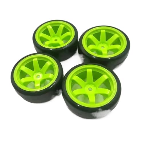 COMODO 4Pcs Hard Plastic RC Flat Drift Tires with Rims for 1/10 Scale On-Road RC Cars, 60mm Diameter, 12mm Hex(Green) - color: Green