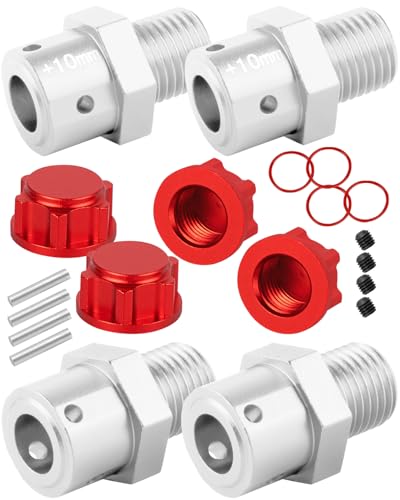 RC 10MM Extended Wheel Hub Drive w/Anti-dust Cap Nuts Upgrades Part for 1/7 BigRock Fireteam Limitless 6S,1/8 Kraton Outcast Notorious Talion 6S,Alloy Aluminium Wheel Hub,Silver w/Red - color: Silver&red