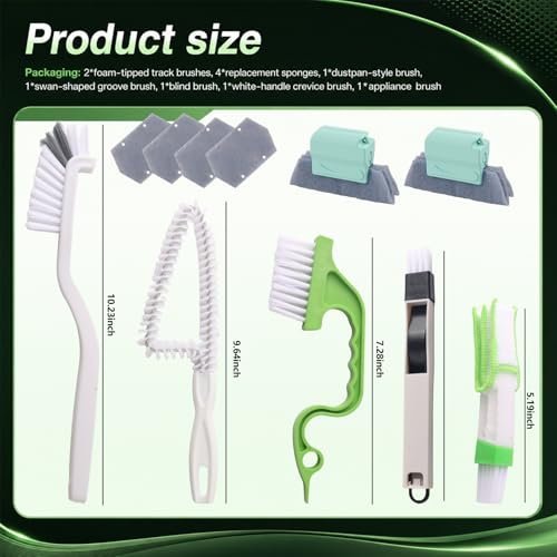 11PCS Detailing Window Track Cleaner,Multi-functional Window Sill Cleaner Tool for for Windows/Door Tracks,Universal Professional Windows Track Cleaning Tools for Home,Car,Truck