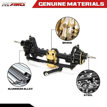 RCAWD Front Portal Axle Set for Axial SCX24 Upgrades Housing with Steel Gears& Brass Worm Gears& Brass Third Member Housing& Brass Hex, Aluminum Hop Ups Parts #AXI31609 Black