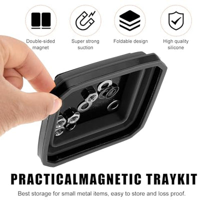 Yourkar Collapsible Magnetic Parts Tray, 4.5 Inch Foldable Magnetic Square Silicone Tray, Tool Tray Set with Double-Sided Magnetic Base for Screw Bolts Nuts Pins, Car Accessories (Black, 1 PCS) - color: Black, 1 PCS