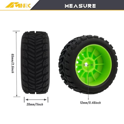 Pre Glued Wheel and Tire Plastic Rim Rubber for Arrma 1/16 Mojave Grom RC Car Upgrades Part Green - color: Green
