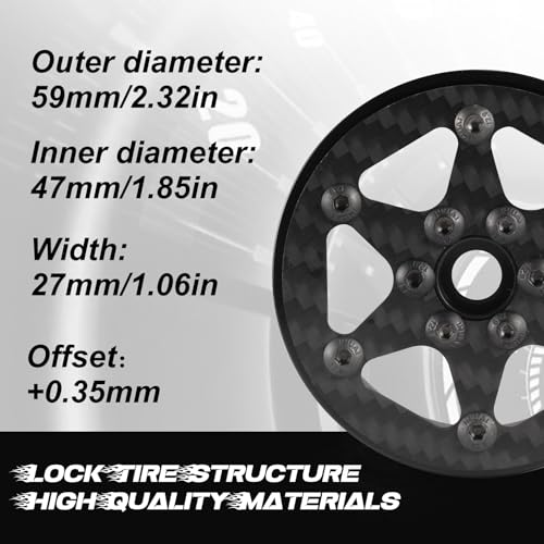 Beadlock Wheel Rims 4PCS 1.9" Upgraded Carbon Fiber Aluminum Wheel Hub Compatible with 1/10 RC Crawler Gen8 TRX-4 Axial VS4-10 Capra SCX10 RC Car Accessories (Patten B) - color: Patten B