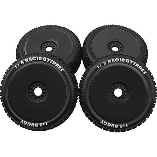 ShareGoo OD 4.52" 1/8 RC Buggy Rubber Tires Tyre w/Plastic Rim 17mm Hex Compatible with Arrma Kyosho Exceed RC Traxxas Redcat HSP HPI 1/8 Scale Off Road Car Buggy (Black) - color: Black