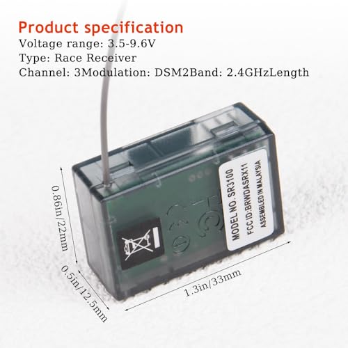 1PCS SR3100 DSM2 Surface Receiver 2.4GHz 3 Channel Modulation for DX3R DX4C DX5C Transmitter for 1/18 Scale Chassis RC Car
