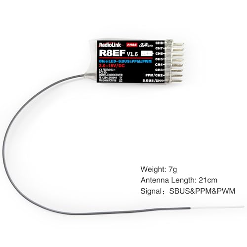 Radiolink R8EF 8 Channels 2.4GHz RC Receiver Long Range Control for T8FB | SBUS/PPM/PWM RX for RC Airplane Robots Car Bind with RC Transmitter T8FB/T8S/T12D/T16D/RC8X/RC8P/RC4GS V3/RC6GS V3