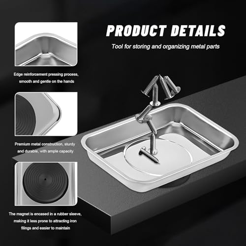 Sun Walker 2 PCS Magnetic Tray Holders, Stainless Steel Thickened Rectangle Tray Set with Strong Magnet, Heavy Duty Magnetic Trays for Screws Bolts Nuts Washers Pins (3.6"×2.5" Square) - color: 3.6"×2.5" Square