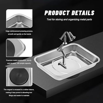 Sun Walker 2 PCS Magnetic Tray Holders, Stainless Steel Thickened Rectangle Tray Set with Strong Magnet, Heavy Duty Magnetic Trays for Screws Bolts Nuts Washers Pins (3.6"×2.5" Square) - color: 3.6"×2.5" Square