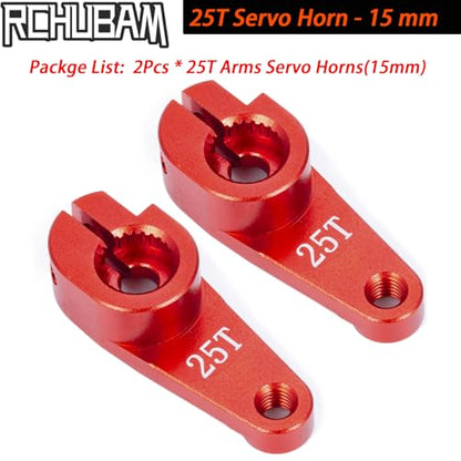 RCHUBAM Universal Aluminum 25T Servo Horn Steering‑Arm for 1/10 RC Car | 2Pcs 25T (15mm),Servo Horn with Screw for Futaba Savox Power HD HSP Servos Motor - style: 2Pcs 25T (15mm)
