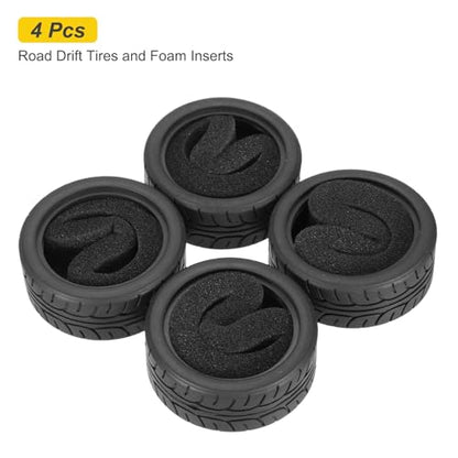 MECCANIXITY 4 Pcs RC 1/10 on Road Car Tire, Rubber Super Soft Tyre Racing Drift Tires with Foam Insert for RC 1:10 HPS TT01 Touring Drift Car Wheel Rim Upgrades Triple-Line Pattern 65mm