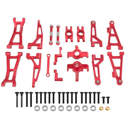 8pcs Aluminum Spare Part Set Front/Rear Suspension Arms, Steering Knuckles, Rear Hubs, Steering Linkage Metal Upgrade Kit for MJX Hyper GO RC Car 16207 M162 M163 H16P (Red) - color: Red