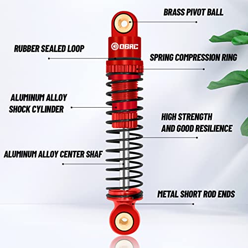 OGRC Shocks Absorber Oil Threaded Damper Aluminum Front & Rear Shocks for Axial SCX24 C10 JLU Deadbolt Gladiator Bronco Upgrade Parts (Red) - color: Red