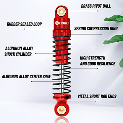 OGRC Shocks Absorber Oil Threaded Damper Aluminum Front & Rear Shocks for Axial SCX24 C10 JLU Deadbolt Gladiator Bronco Upgrade Parts (Red) - color: Red
