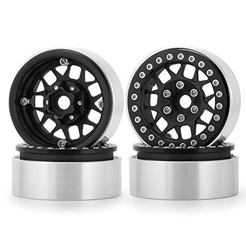 RCLIONS Aluminum Metal 1.9" Beadlock Wheels Rims for 1/10th Rock Crawler Car Axial SCX10 D90 TRX4 -Pack of 4pcs/1 Set (Matte Black) - color: Matte Black