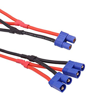 Parallel Y-Harness Adapter EC3 Connector with 12awg 10cm Silicone Wire 1 Male to 2 Female Connectors Compatible with RC Car Truck Boat Lipo Battery Connection