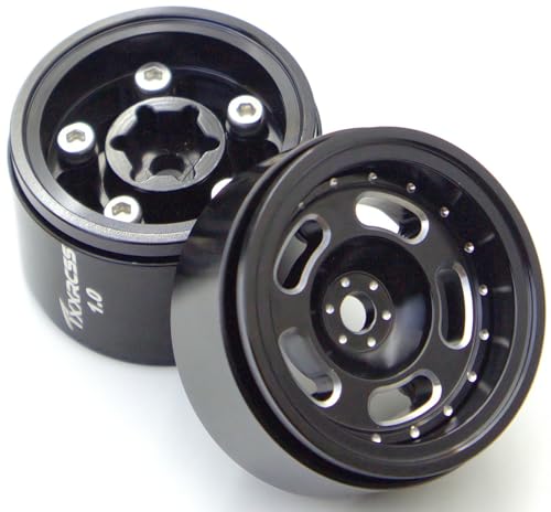 RC 1.0 Beadlock Wheels Offsets -2 Aluminum Rims for AX24 1/18 TRX4M All 1/24 Scale SCX24 Deadbolt RC Crawler Car Wheels Upgrades 4P (Black) - color: Black