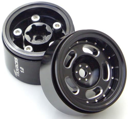 RC 1.0 Beadlock Wheels Offsets -2 Aluminum Rims for AX24 1/18 TRX4M All 1/24 Scale SCX24 Deadbolt RC Crawler Car Wheels Upgrades 4P (Black) - color: Black