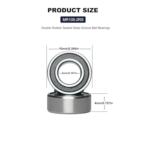 20 PCS MR105-2RS Deep Groove Ball Bearings - 5x10x4mm Double Sealed, Chrome Steel, Z2 Grade for RC Cars, Drones, Robotics, and Small Electric Motors (MR105 RS) - size: MR105-2RS
