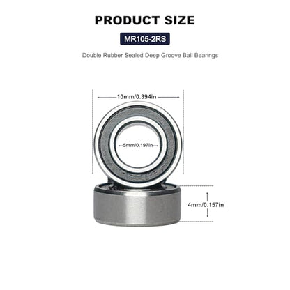 20 PCS MR105-2RS Deep Groove Ball Bearings - 5x10x4mm Double Sealed, Chrome Steel, Z2 Grade for RC Cars, Drones, Robotics, and Small Electric Motors (MR105 RS) - size: MR105-2RS