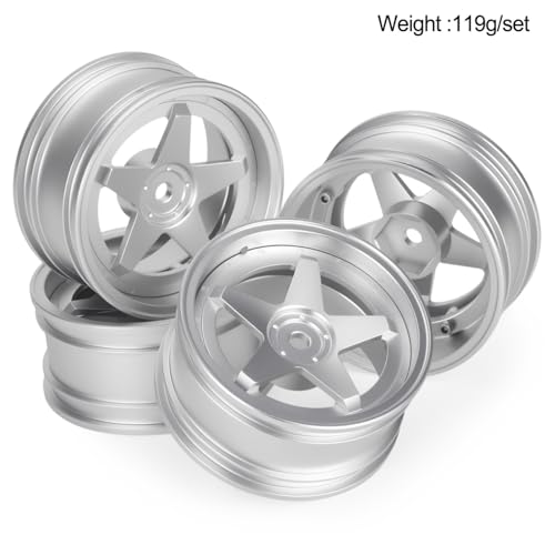 4pcs RC 1/10 Aluminum On Road Wheel Rims Hex 12mm Adjustable Offset for 1:10 RC On Road Drift Touring Street Car (Silver) - color: Silver