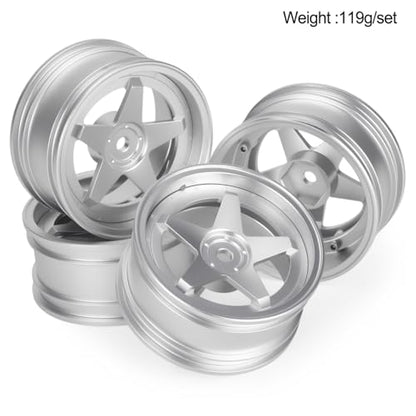 4pcs RC 1/10 Aluminum On Road Wheel Rims Hex 12mm Adjustable Offset for 1:10 RC On Road Drift Touring Street Car (Silver) - color: Silver